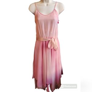 Ursula Of Switzerland Pink Sheer Chiffon Belted Dress Size 9/10